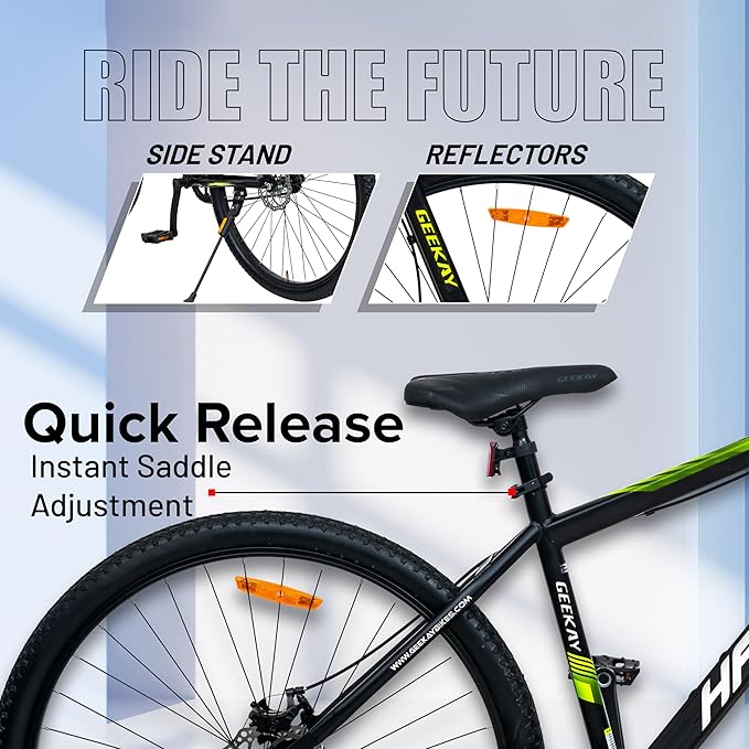 Geekay Hashtag City Joy 27.5T Single Speed Hybrid Cycle/Bicycle for Men, 18" inch Steel Frame with Dual Disc Brakes | Ideal Rider Age 11+ Years - Black Green - Image 3