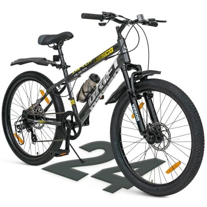 VESCO Drift 24 T Cycle 7 Speed Gear | for Boys Age 9-13 | 16 Inch Frame | Mountain Cycle with Front Suspension and Dual Disc Brakes | Ideal for 10-12 Years Kids (Charcoal Grey)