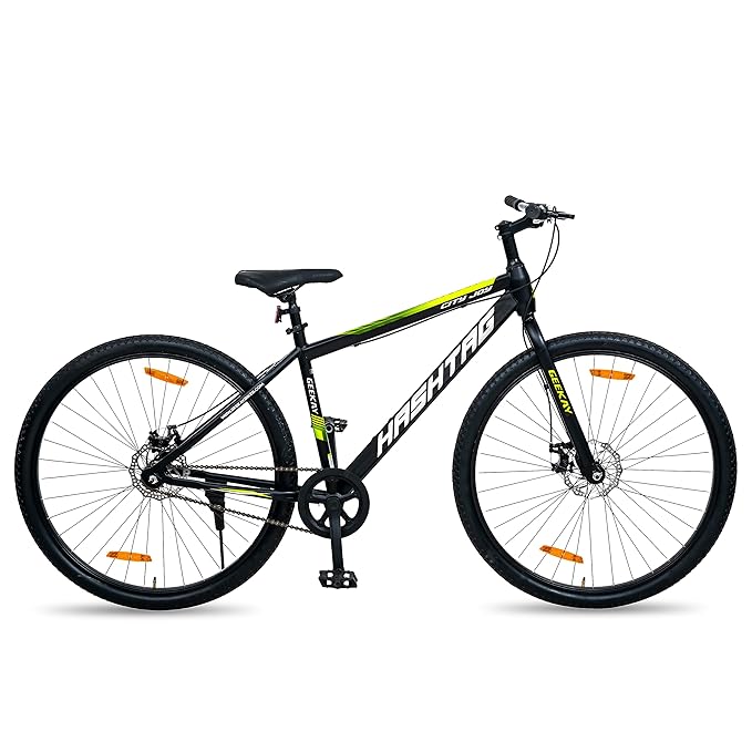 Geekay Hashtag City Joy 27.5T Single Speed Hybrid Cycle/Bicycle for Men, 18" inch Steel Frame with Dual Disc Brakes | Ideal Rider Age 11+ Years - Black Green - Image 2